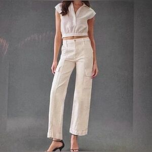 NWT MOTHER The Rambler Cargo Cream Wide Leg Women's Jeans size 30